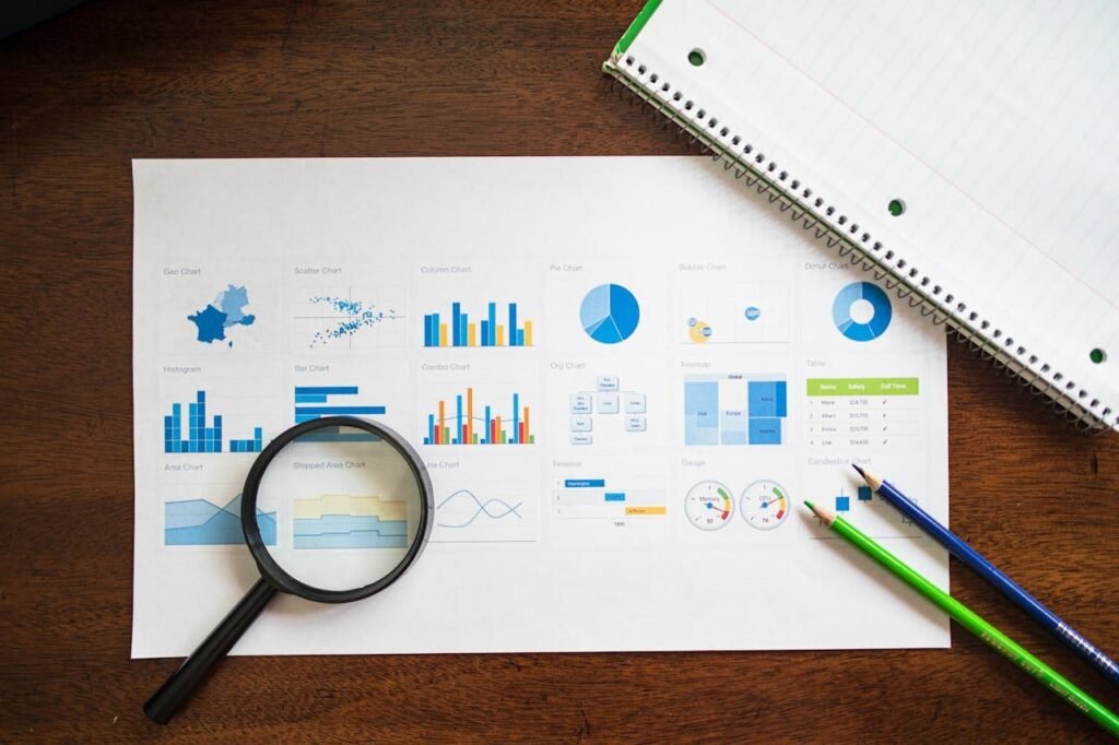 overhead shot of a page whit graphs chart