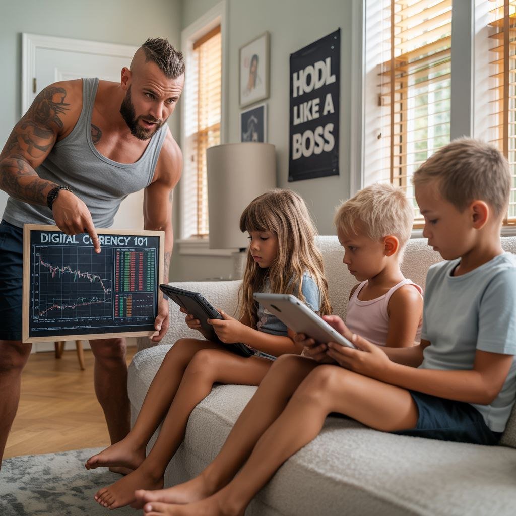a man and his childern learing cryptocurrency